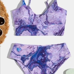 Blue and purple swirls tie dye geode design bikini